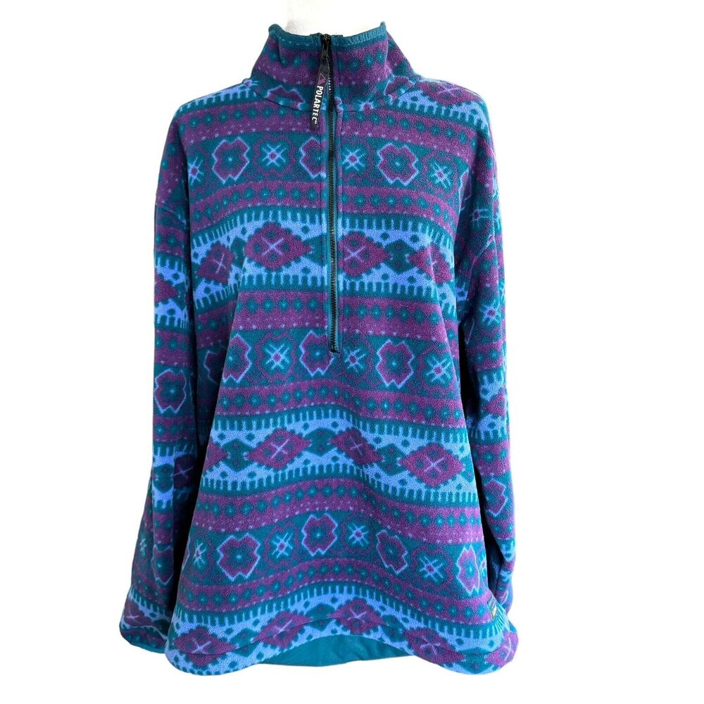 Vtg LL Bean Fleece Polartec Aztec Geometric Windbloc Series Blue Purple X-Large